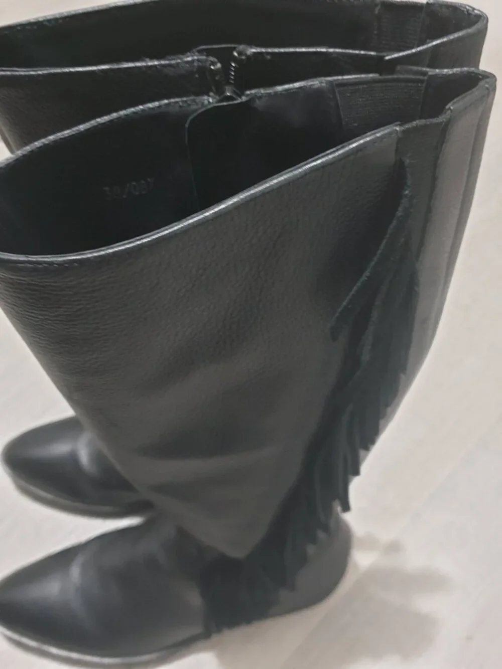 Fashion Women Black Fringe Boots Italian Leather Casual Everyday Boot Size 38